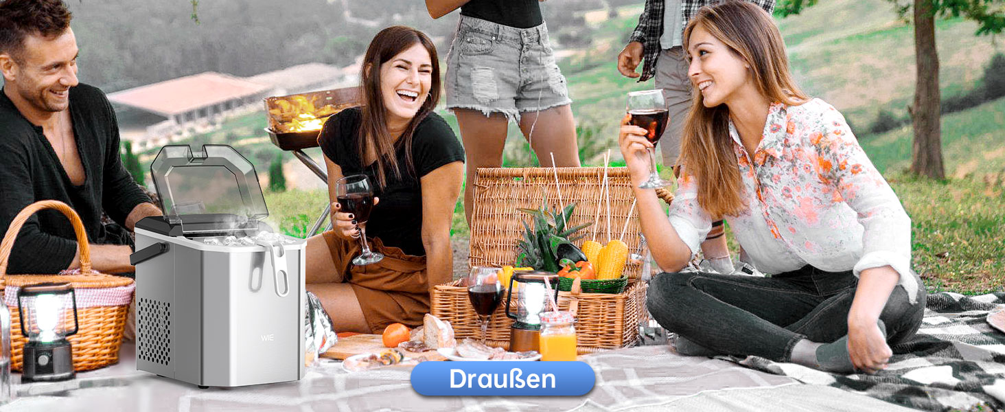 Машина для приготування льоду WIE 1.3 л з лопаткою, 9 кубиків за 6 хвилин, тиха, самоочисна, для кухні, офісу, бару, вечірки (срібна)