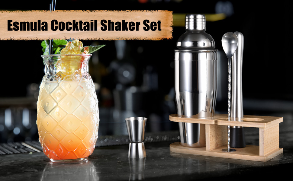 Набір шейкер для коктейлів, 5 предметів, 750 мл, нержавіюча сталь, професійний барменський набір, комплект для приготування Мартіні, барний інструмент для дому, з книгою рецептів (сріблястий)