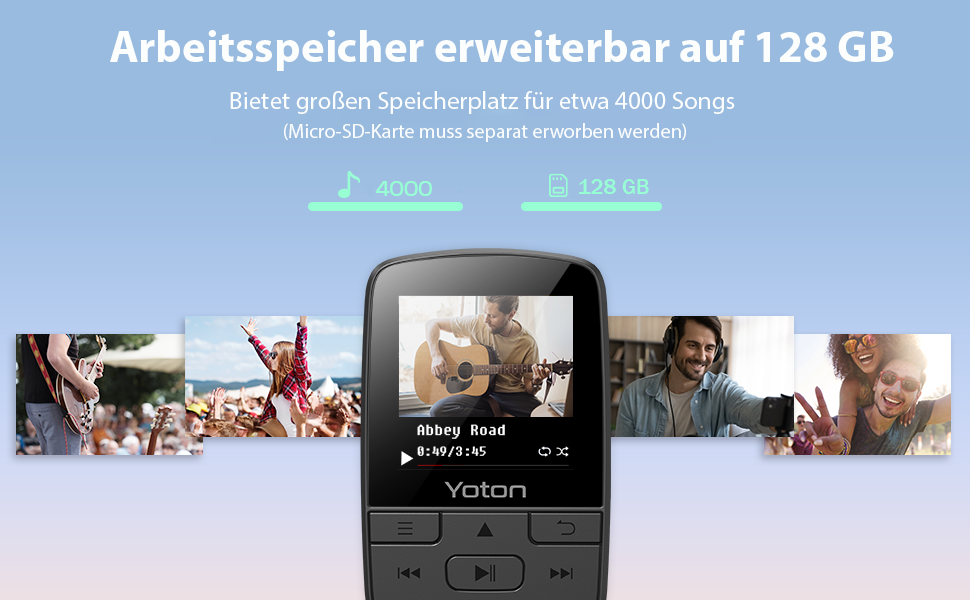 MP3-плеєр YOTON з Bluetooth 5.2, Hi-Fi звук, FM-радіо, диктофон, регулятор гучності, навушники, підтримка SD до 128 ГБ (Чорний)