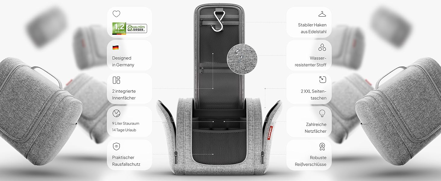 Чоловіча/Жіноча/Дитяча Туалетна Сумка Traveaner для Подорожей, 7 Відділень, 3-в-1, Водостійка (Сірий, XXL)