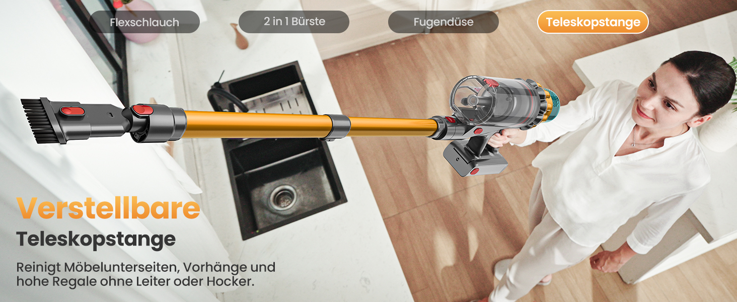 Акумуляторний пилосос SICBCGB 48000Pa/550W/70 хвилин, 2.0L з HD-дисплеєм, антизаплутана щітка, док-станція, самостійна підставка, 11-шарова фільтрація для шерсті тварин та авто, золотий колір