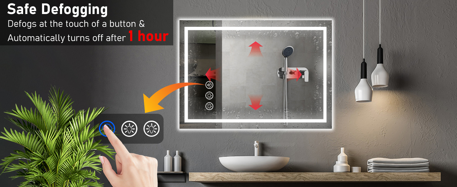 Дзеркало для ванної кімнати 50x70 см з LED-підсвічуванням, антизапарювання, диммування, 3 кольори світла