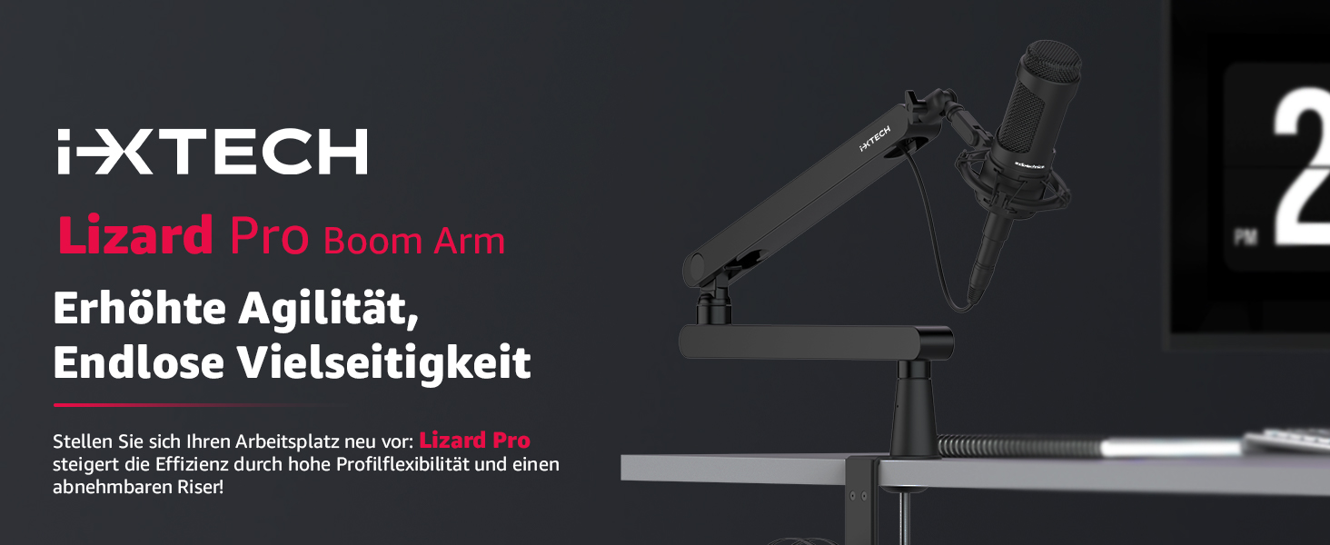 IXTECH Тримач для мікрофона – регульований, 360° обертання, стійкий, з нержавіючої сталі, для радіостудій, подкастів, геймінгу (Low Profile, lizard pro)