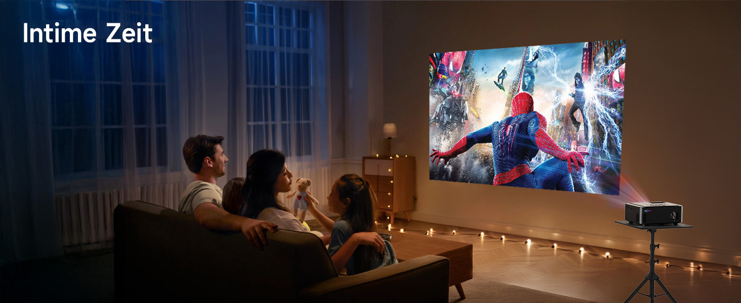 Проектор SCREENMAX для дому та вулиці, 1080P, WiFi 6, Bluetooth 5.3, 50% Zoom, HDMI/AV/Laptop/iPhone, Чорний