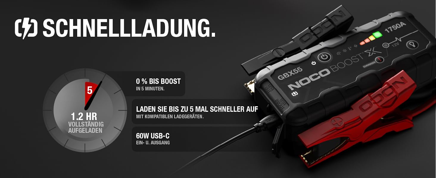 NOCO Boost X GBX55: Портативний пусковий пристрій Powerbank 1750A для автомобілів (бензин до 7.5L, дизель до 5.0L)