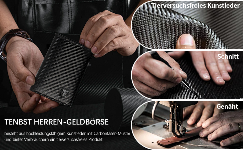 Чоловічий гаманець TENBST - картхолдер ультратонкий з RFID захистом, 10 відділень для карток, вікно для ID, преміум карбон, чорний
