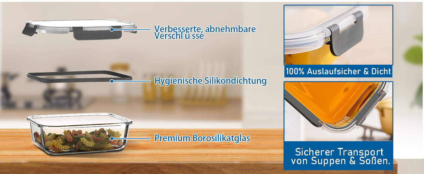 Набір скляних контейнерів для зберігання (20 шт.) Borosilikatglas: 5 x 1040 мл та 5 x 370 мл - для мікрохвильовки, приготування їжі, духовки, витокозахисні