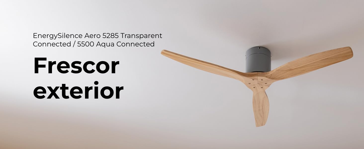 Вентилятор стельовий Cecotec EnergySilence Aero 5500 Aqua IronDarkWood Connected, двигун DC 40W, Wi-Fi, для дому та вулиці, 3 лопаті, 6 режимів, металік та темно-коричневий сталь | темне дерево