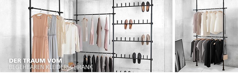 Телескопічна гардеробна система WENKO Herkules Basic чорна, комплект з кошиком, 2 шт.