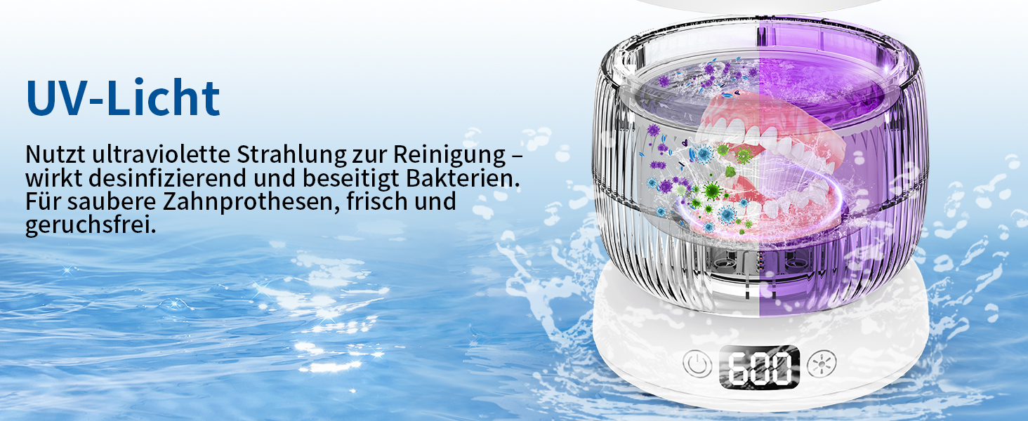 Ультразвуковий очищувач для зубних протезів, кап, брекетів та ювелірних виробів 200 мл, 45000 Гц, з УФ-лампою