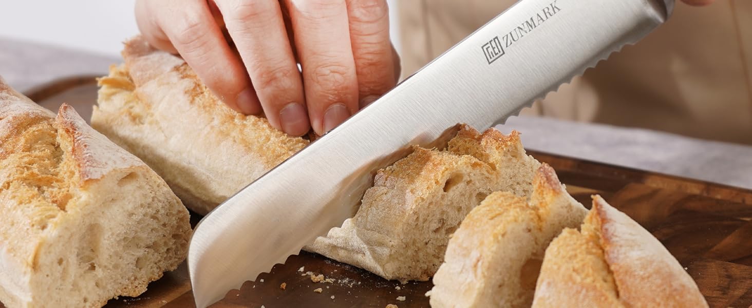 Набір ножів у блоці 13 предметів з нержавіючої сталі з ергономічними ручками, кухонний набір ножів, дерев'яний блок з шкіряним ремінцем