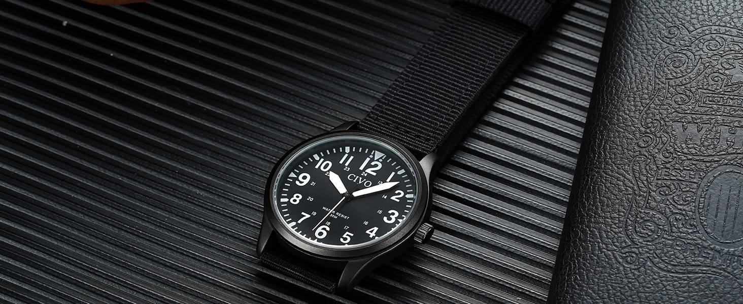 Чоловічий годинник CIVO Military B-4 Зелений/Чорний: Водостійкий, аналоговий кварц з великими цифрами та світловим покриттям