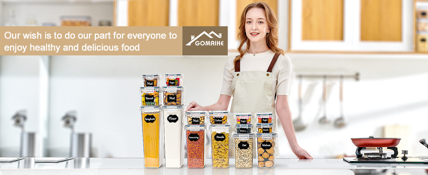 Набір контейнерів для зберігання GoMaihe 16 шт. - герметичні бокси для кухні, продуктів, круп, мюслі, рису, мелу та корму для тварин