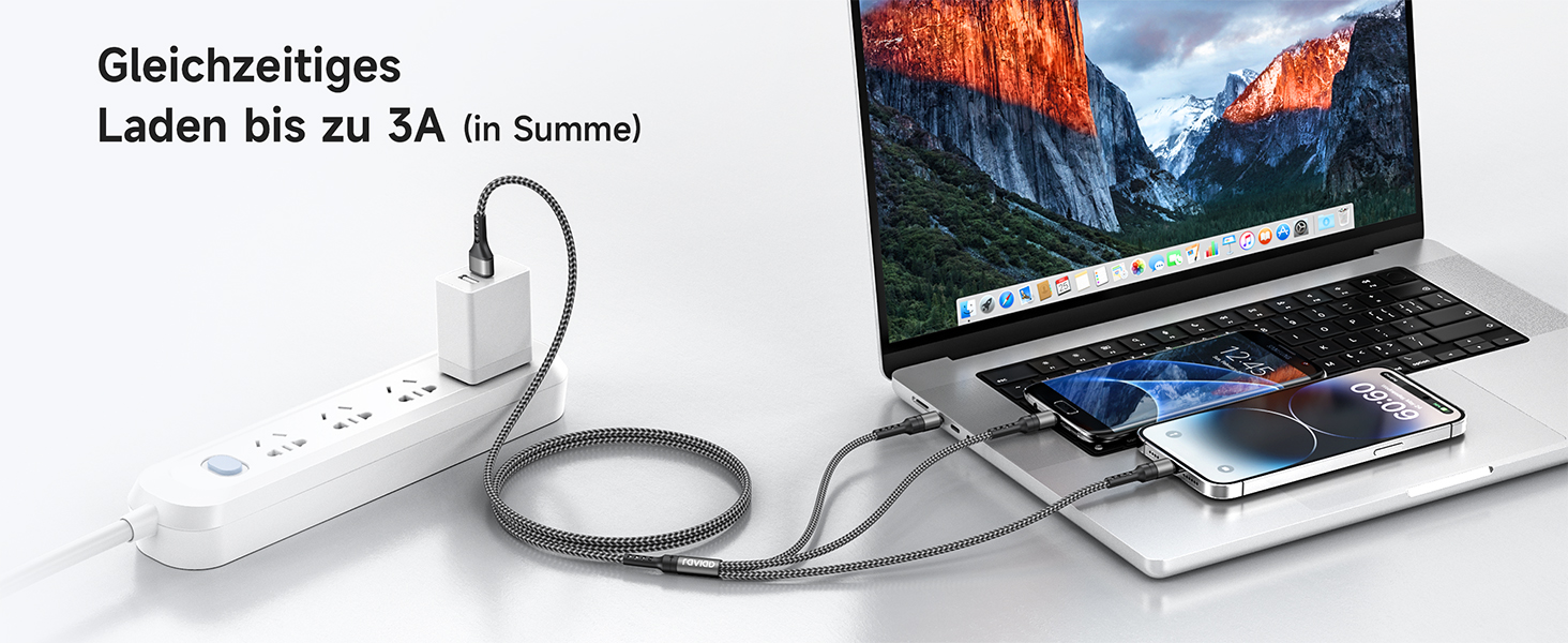 Мульти USB кабель RAVIAD 3 в 1 (2 шт x 2м) для iPhone, Samsung, Huawei та інших – сірий