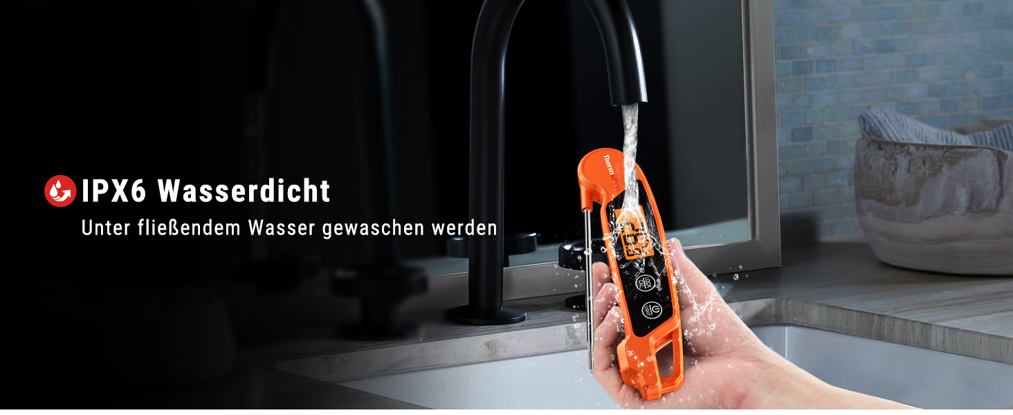 Термометр для м'яса ThermoPro TP03H: точний термометр-шпажка для гриля та приготування їжі, IPX6, великий дисплей, оранжевий