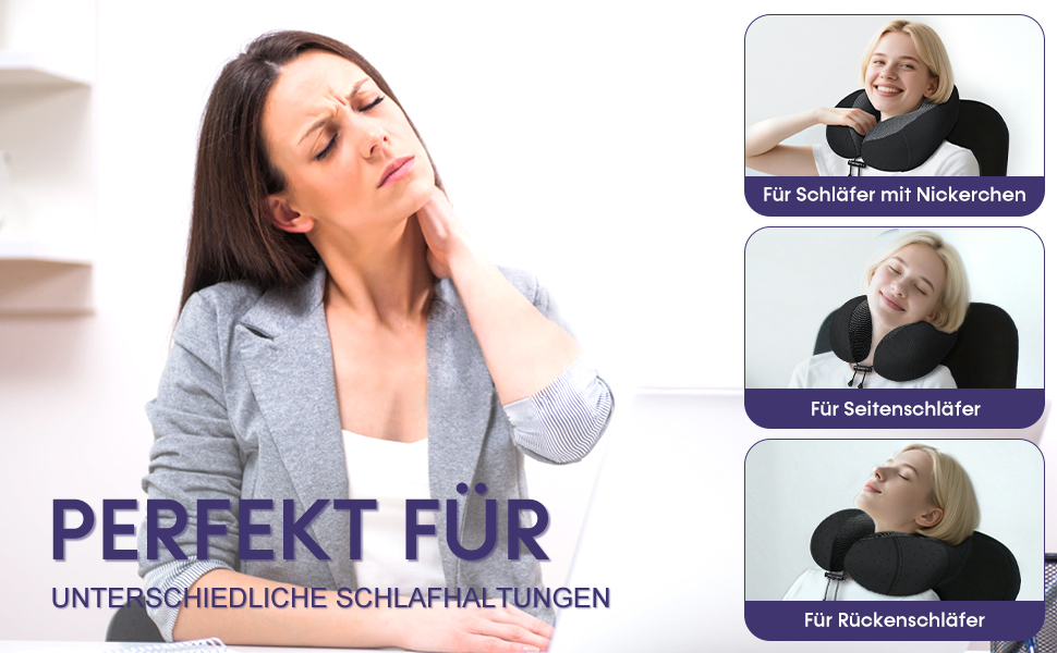 Подушка для шиї у літак - туристична подушка з Memory Foam - зручна подушка-воротник з м'яким дихаючим чохлом - ідеальна для подорожей, офісу, авто, кемпінгу, сну (Чорний)