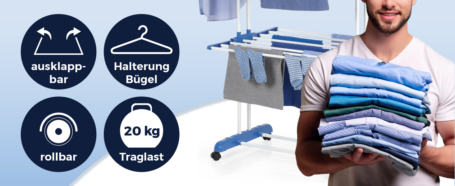 Складаний сушильний стійка EASYmaxx з 3 рівнями, чорний/білий | Компактна, мобільна сушарка для одягу в приміщенні та на вулиці