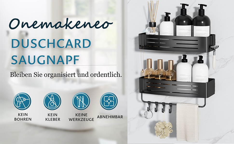 Двошаркова полиця для душу без свердління з присосками, вологостійка, чорна. Організатор для ванної кімнати з тримачем для рушників, шампуню та гелю для душу. Кутова полиця для душу з гачками, 2 шт.