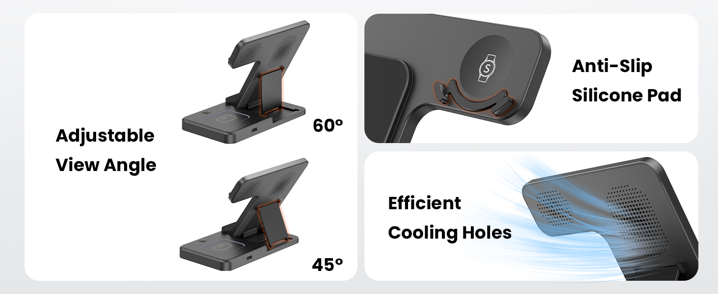 Бездротова зарядка GEEKERA 3-в-1 для Samsung: S25/S24/S23/S22, Galaxy Watch 8/7/6/5/4/3, Galaxy Buds (Чорний)