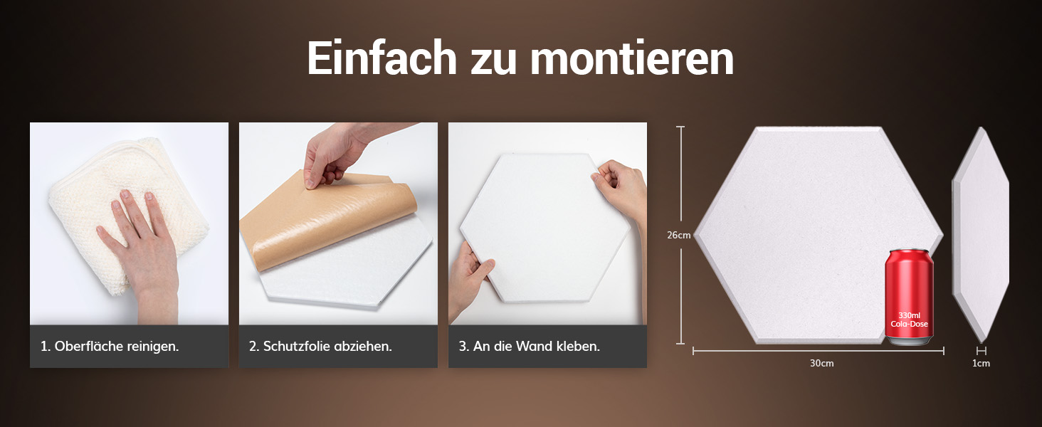 Акустичні гексагональні панелі TONOR самоклеючі, шумопоглинаючі стінові плитки для студії, офісу та геймінгу, 30x26x1 см, білий колір (48 шт)