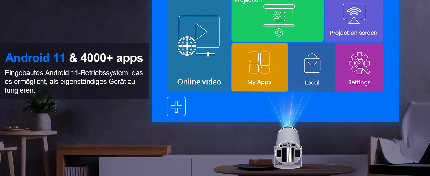 Mini проєктор Beamer 4K Android 11 Smart, електричний фокус, 5G WiFi 6, BT 5.0, Full HD 1080P, 260ANSI, автоматичне виправлення трапецеїдальних спотворень, 5W динамік