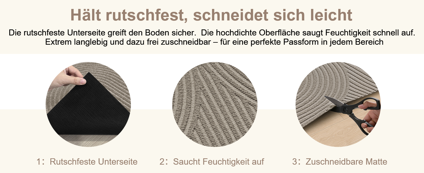 Килимок примічний та вуличний FEOMOS 80x120 см, протиковзний вологопоглинаючий килим для вхідних дверей, коридору, балкона та кухні, бежевий, придатний для прання