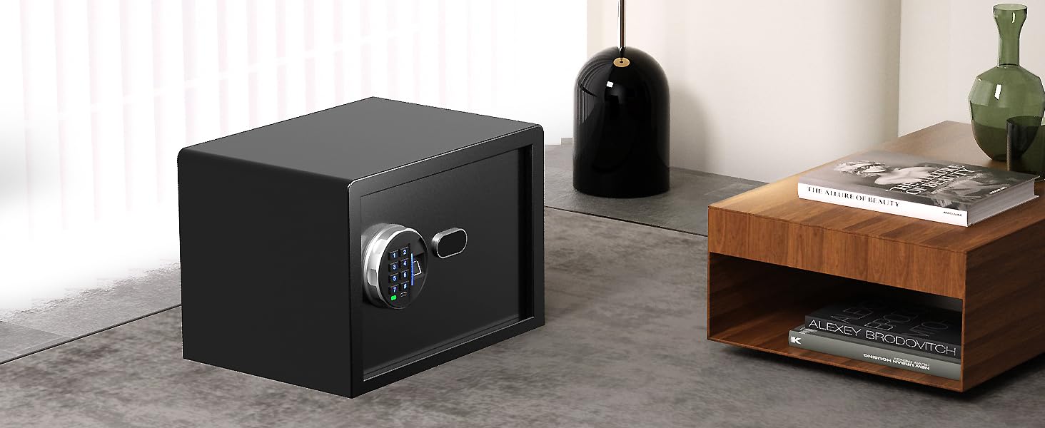 Сейф Grimtron з біометричним сканером відбитків пальців, 22л, LED-підсвічування, тихий режим, антивандальний, з нержавіючої сталі, чорний