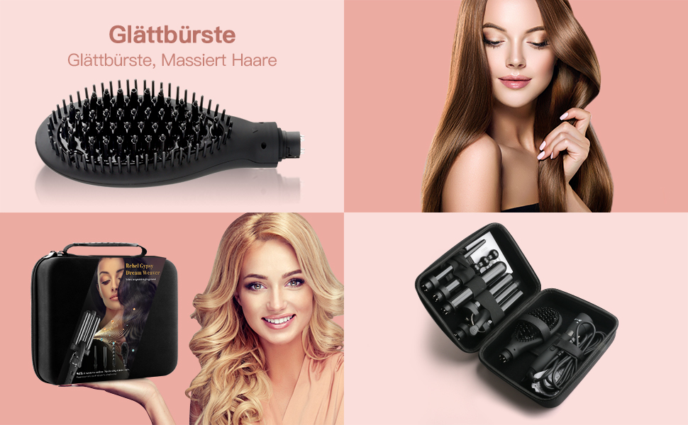 Набір для створення локонів 5 в 1 з насадками, кермаміка-турмалін, плойка-щітка, LED дисплей, для всіх типів волосся