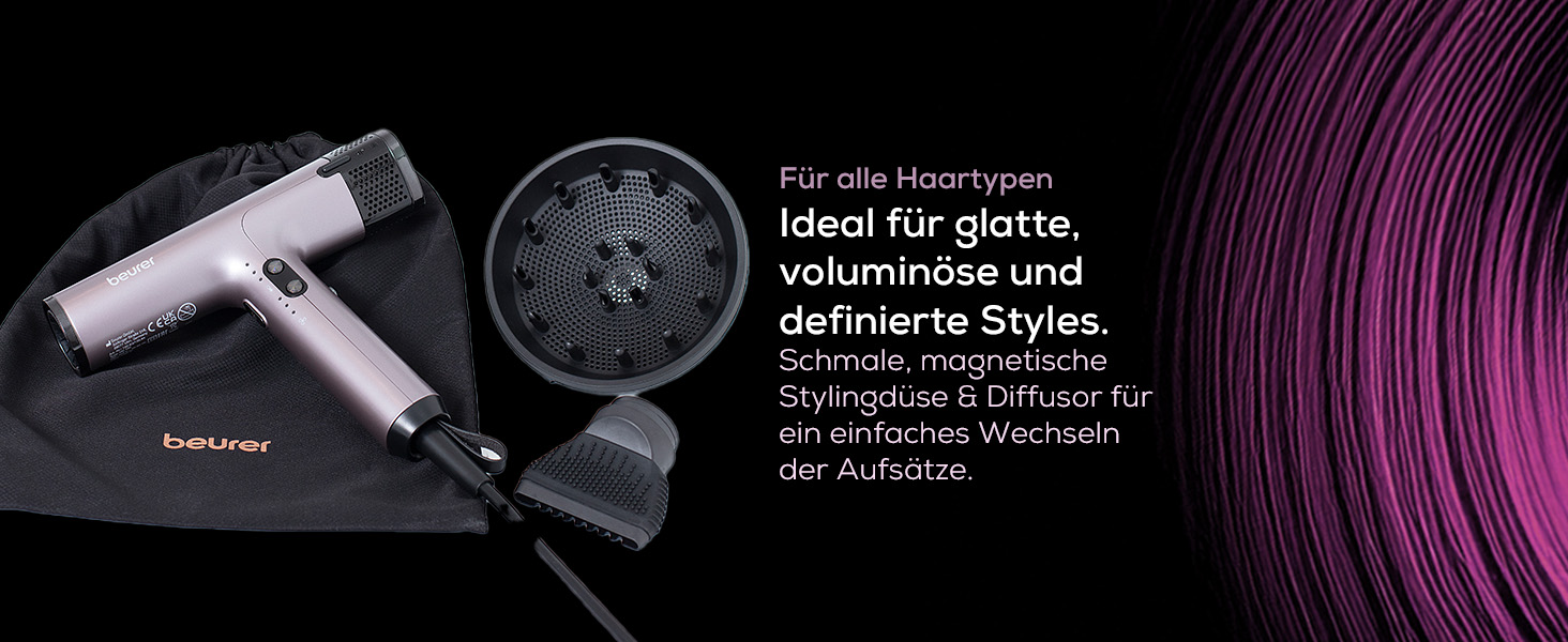 Фен Beurer HC 100 Excellence: потужний цифровий мотор, швидке сушіння, іонізація, дифузор, тиха робота