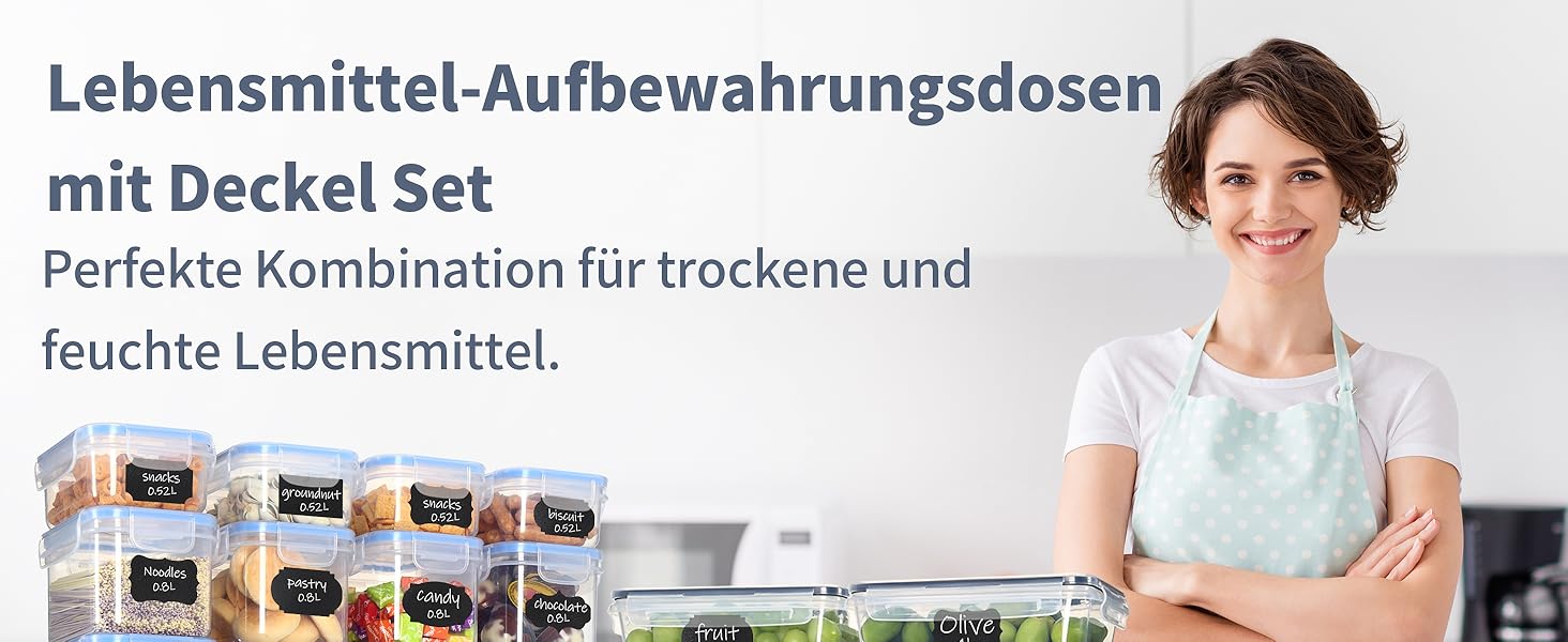 Набір контейнерів для їжі Hibisaws 12 шт. з кришкою, контейнери для заморожування, ланч-бокси, BPA-free, 100% герметичні, прозорі, 6 x 1L & 6 x 0.5L