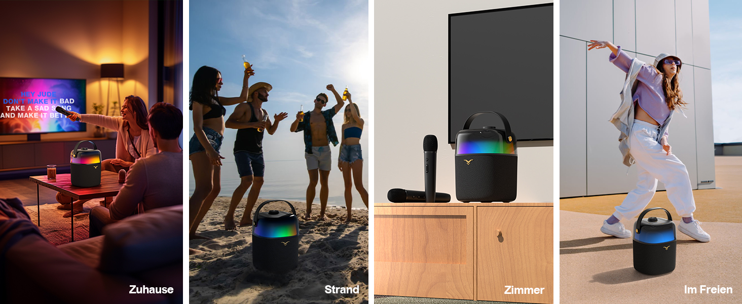 Караоке система з 2 мікрофонами, LED-підсвічуванням, портативна партійна колонка, 80W, USB/Bluetooth/AUX, для дому та на вулицю (для дорослих та дітей)