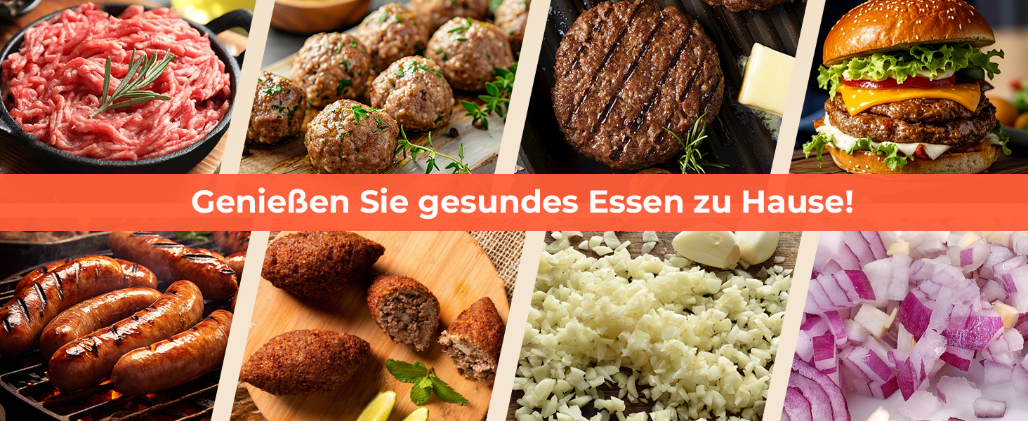 М'ясорубка електрична Fohere 2000 Вт з насадками для ковбас та кубів, 3 диски (7/5/3 мм), чорна