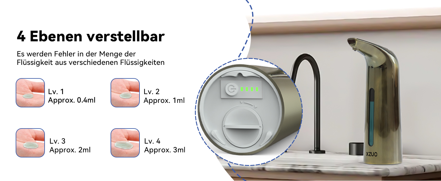 Автоматичний безконтактний дозатор мила з 4 рівнями регулювання, 400 мл, електричний, на батарейках, для встановлення на стіл, з інфрачервоним датчиком (Бронзовий), 400 мл, Бронза
