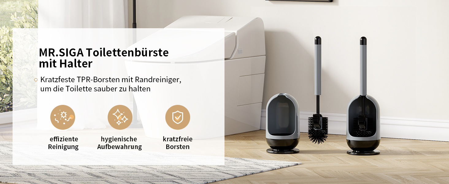 Набір для чищення унітазу Mr.Siga з тримачем, щітка для унітазу з м'якими щетинками, сірий та чорний, 1 шт.