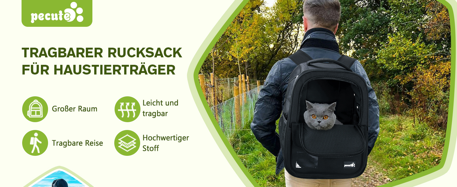 Рюкзак для кота Pecute, 6 кг, для маленьких собак, дихаючий, з безпечним тросом та замком, чорний