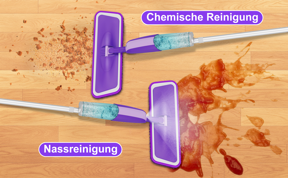 MEXERRIS Спрей-моп 360° з 3 змінними насадками та баком 410 мл для всіх типів підлоги (фіолетовий)