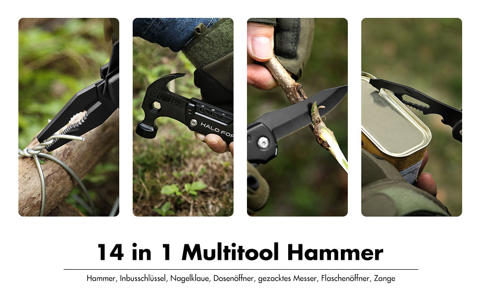 Багатофункціональний молоток 14-в-1 з нержавіючої сталі, інструмент для DIY, кемпінгу та трекінгу