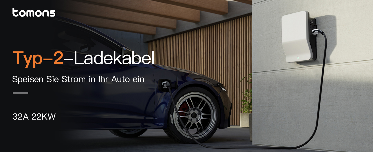 Кабель зарядки Tomons Typ 2 (32A, 22kW, 5м) для електромобілів (EV/PHEV) з тримачем та мікрофіброю. Сумісний з Model S/3/X/Y, ID.3, ID.4