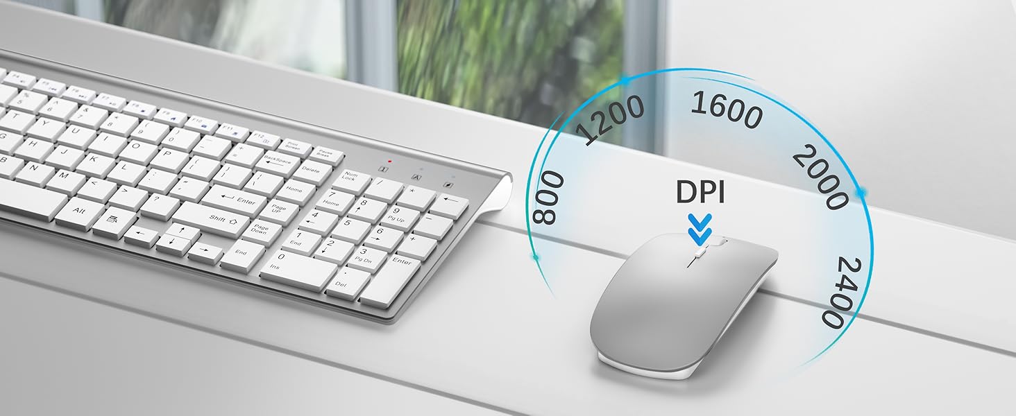 Комплект клавіатури та миші TopMate 2.4G Ultra Slim: тиха клавіатура з перемикачами Schissschalter та миша 2400DPI, USB, з батарейками AA/AAA, для PC/Laptop/Windows/Mac (Рожево-золотий/Білий)