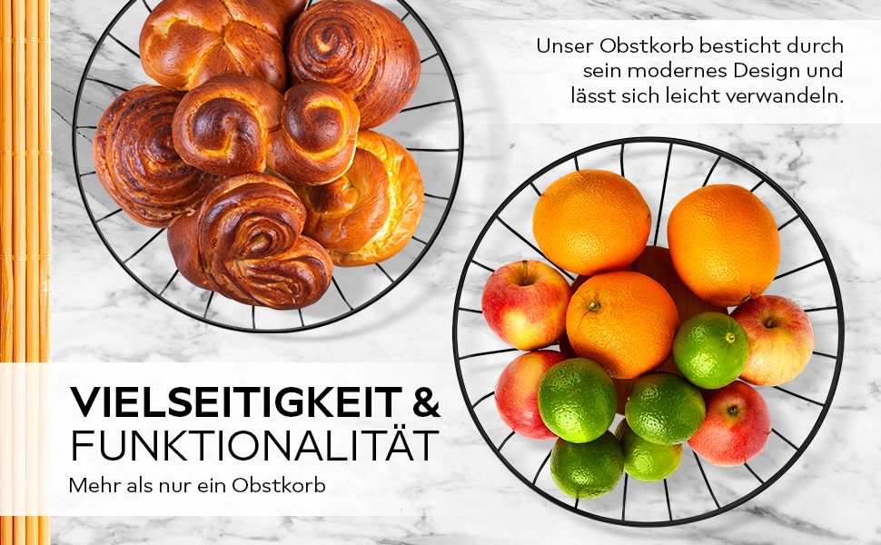 HIKITCHEN® Фруктова корзина - металева та бамбукова миска для кухні та дому