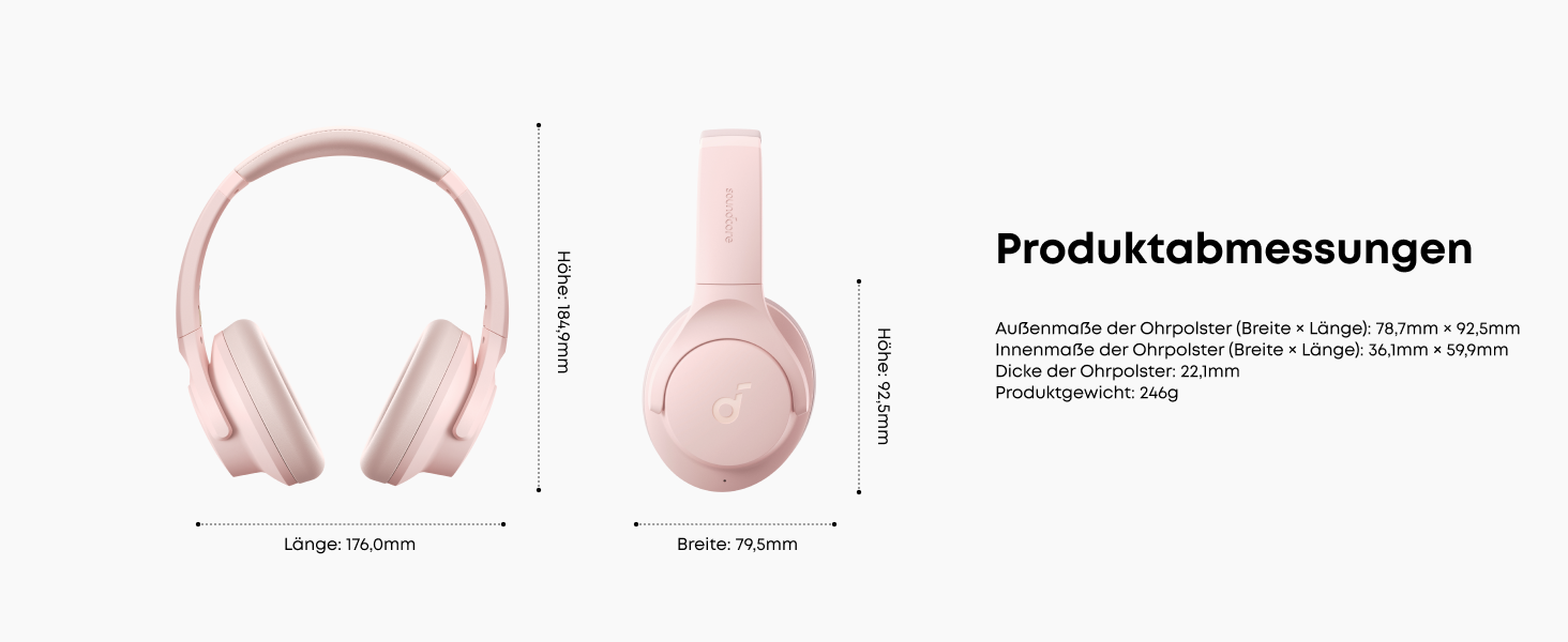 Бездротові навушники-вкладки Soundcore by Anker Q20i з гібридним активним шумозаглушенням (ANC), Hi-Res Audio, 40 годин роботи, керування через додаток, Рожеві (Відновлені)