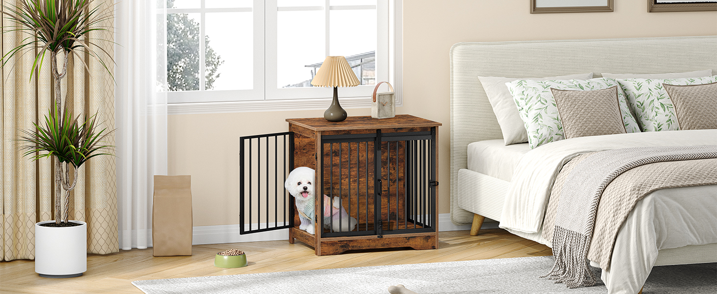 Сучасний вольєр для собак Hzuaneri DFC84301B, 69x49x64.5 см, вінтажний коричневий, з 2 дверцятами, для собак маленьких, середніх та великих порід