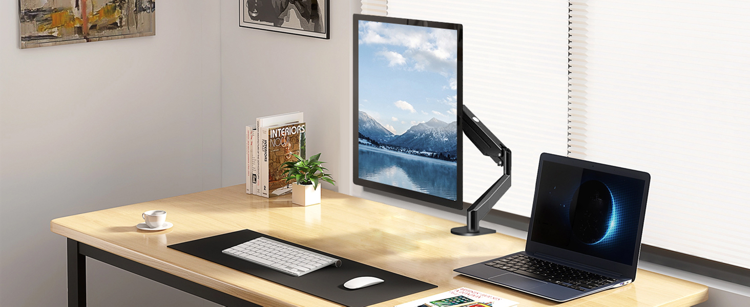 Кріплення для монітора Suptek, регульована висота, газовий амортизатор, для моніторів 17-32 дюймів, VESA 75/100 мм, до 10 кг, ергономічна підставка, чорний