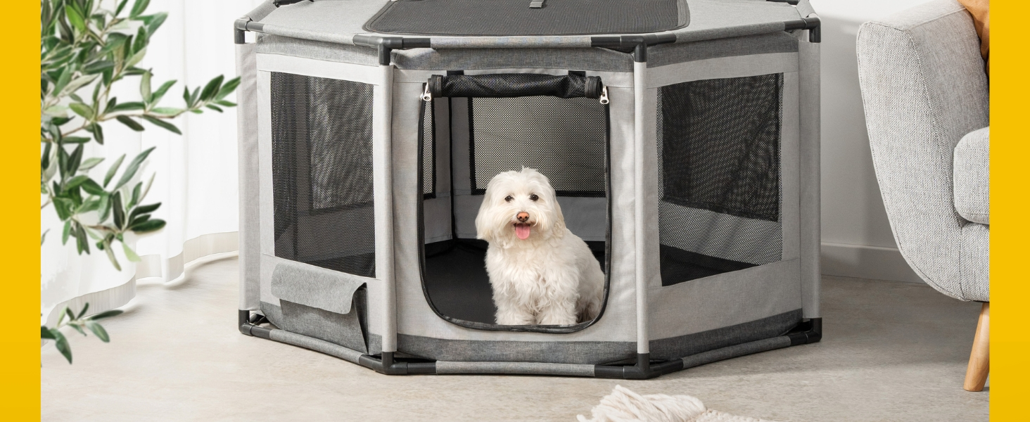 Вольєр для цуценят Lionto з оксфордської тканини, сірий, 112x112x62 см