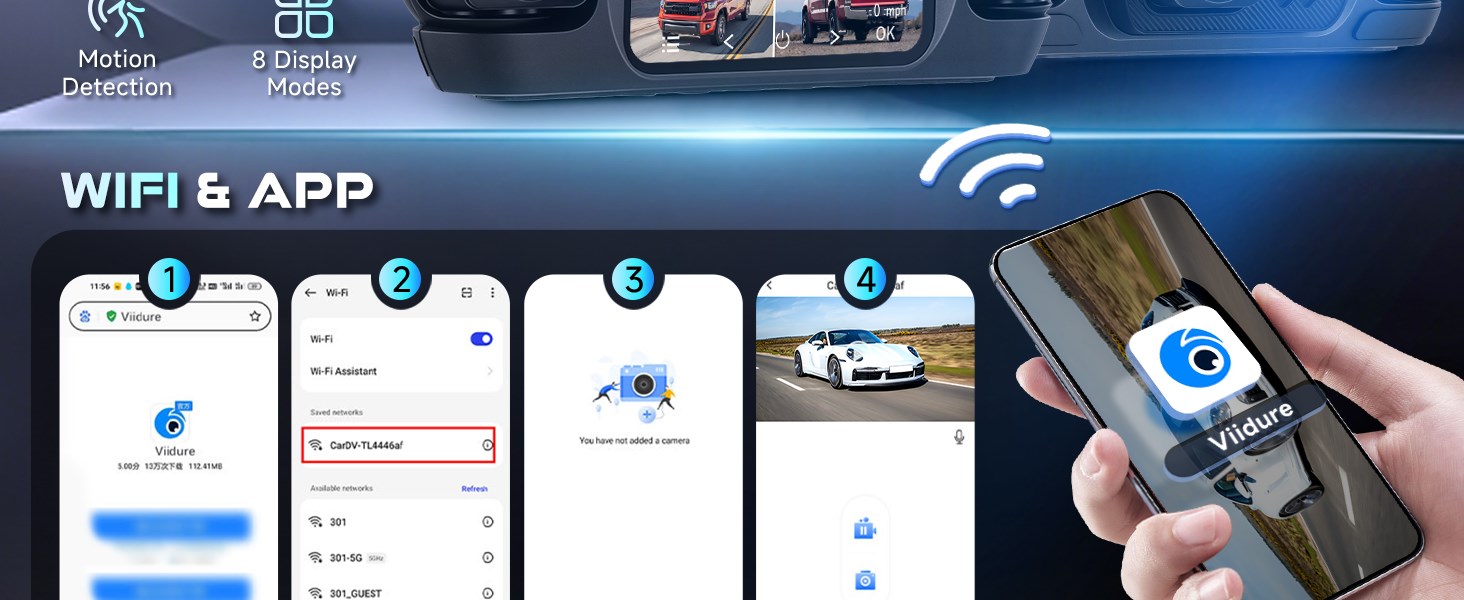Відеореєстратор 4K WiFi Voller 360°, Автомобільна камера з GPS, Park Mode, Нічним баченням та G-сенсором. Комплект з камерою заднього виду.
