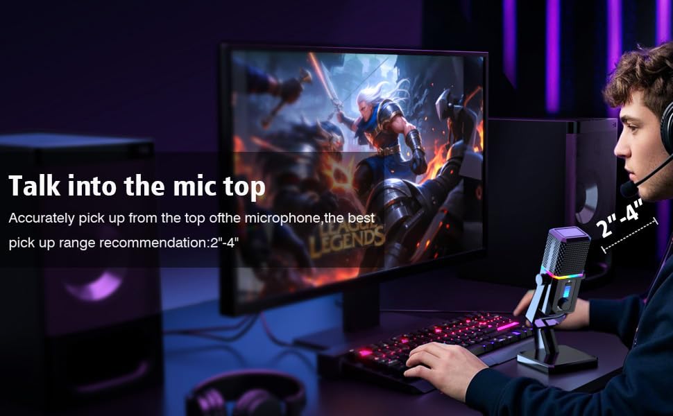 Мікрофон Facmogu HK2 для геймінгу та стрімінгу з RGB-підсвічуванням, USB, динамічний, для ПК, комп'ютера, Twitch, подкастів