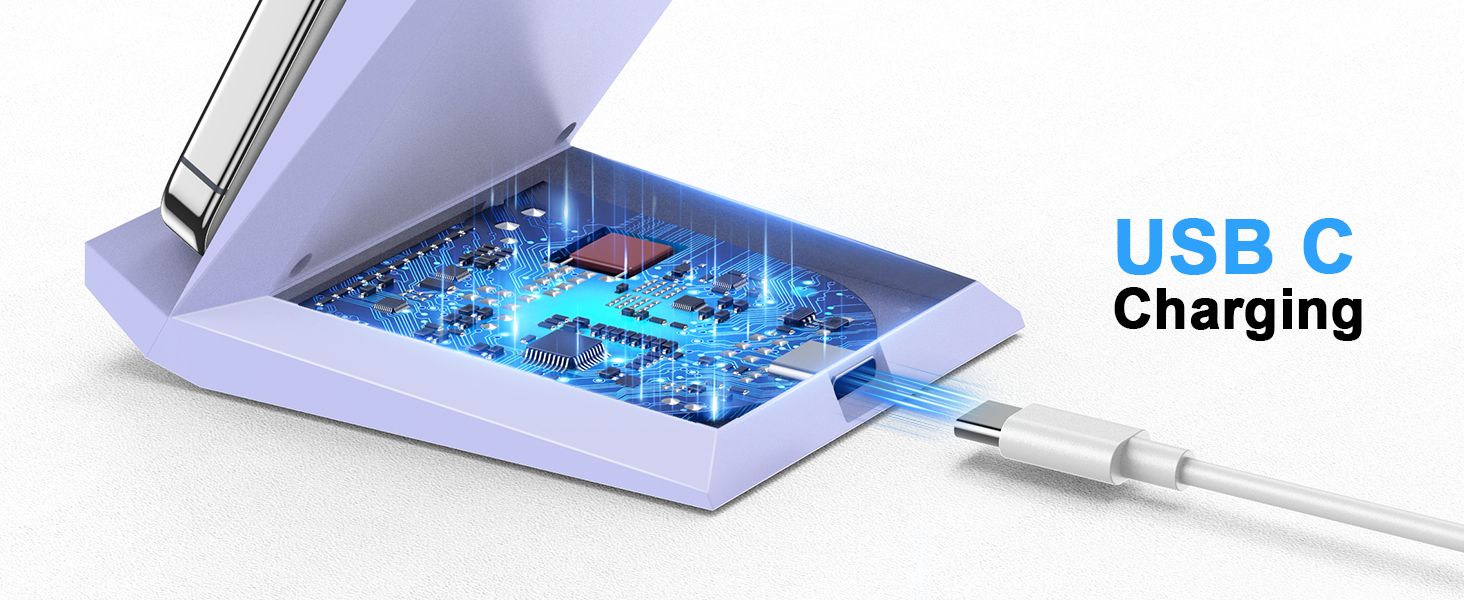 Бездротовий зарядний пристрій NANAMI Qi з адаптером USB-C 20W PD для iPhone 17/16/15/14/13/12 Pro Max XR 8 та Samsung Galaxy S25/S24/S23/S22 (фіолетовий)