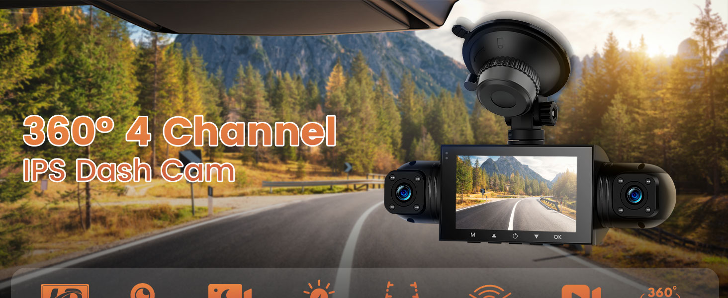 Відеореєстратор 4-камерний 360° для авто, 4 камери FHD 1080P (передня, задня, ліва, права), 3