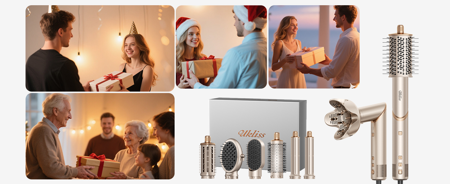 UKLISS Hairstyler 8 в 1: Професійний стайлер для волосся з авто-завивкою, іонізацією та функцією фена, підходить для всіх типів волосся, золотий
