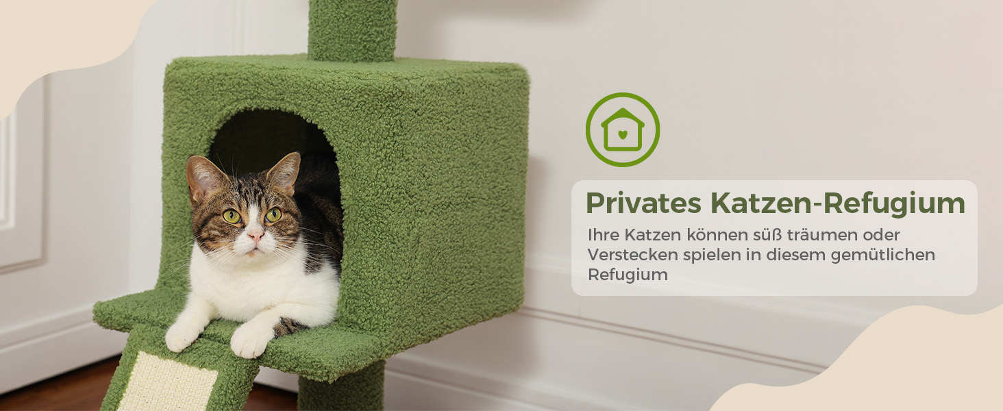 Котячий комплекс PAWZ Road з драбиною до стелі, регульований, 216-273 см, з гамаком та будиночком, страховий ремінь, бежевий